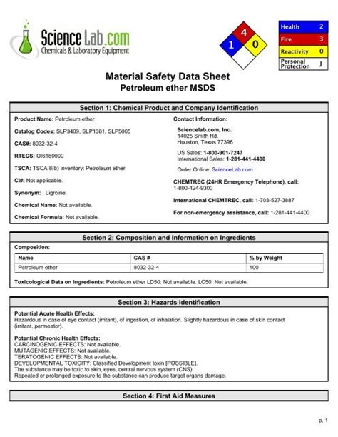 petroleum ether safety data sheet